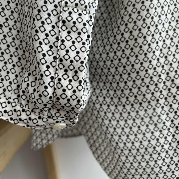 NYDJ Ivory & Black Recycled-Poly Geometric Pintuck Blouse Oversized Fit – US L - Picture 11 of 12